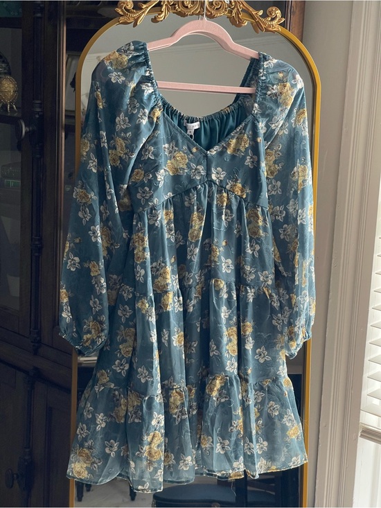Baltic Born Dresses & Skirts - Baltic Born NWT Blue and Gold Lombard Tiered Mini Dress